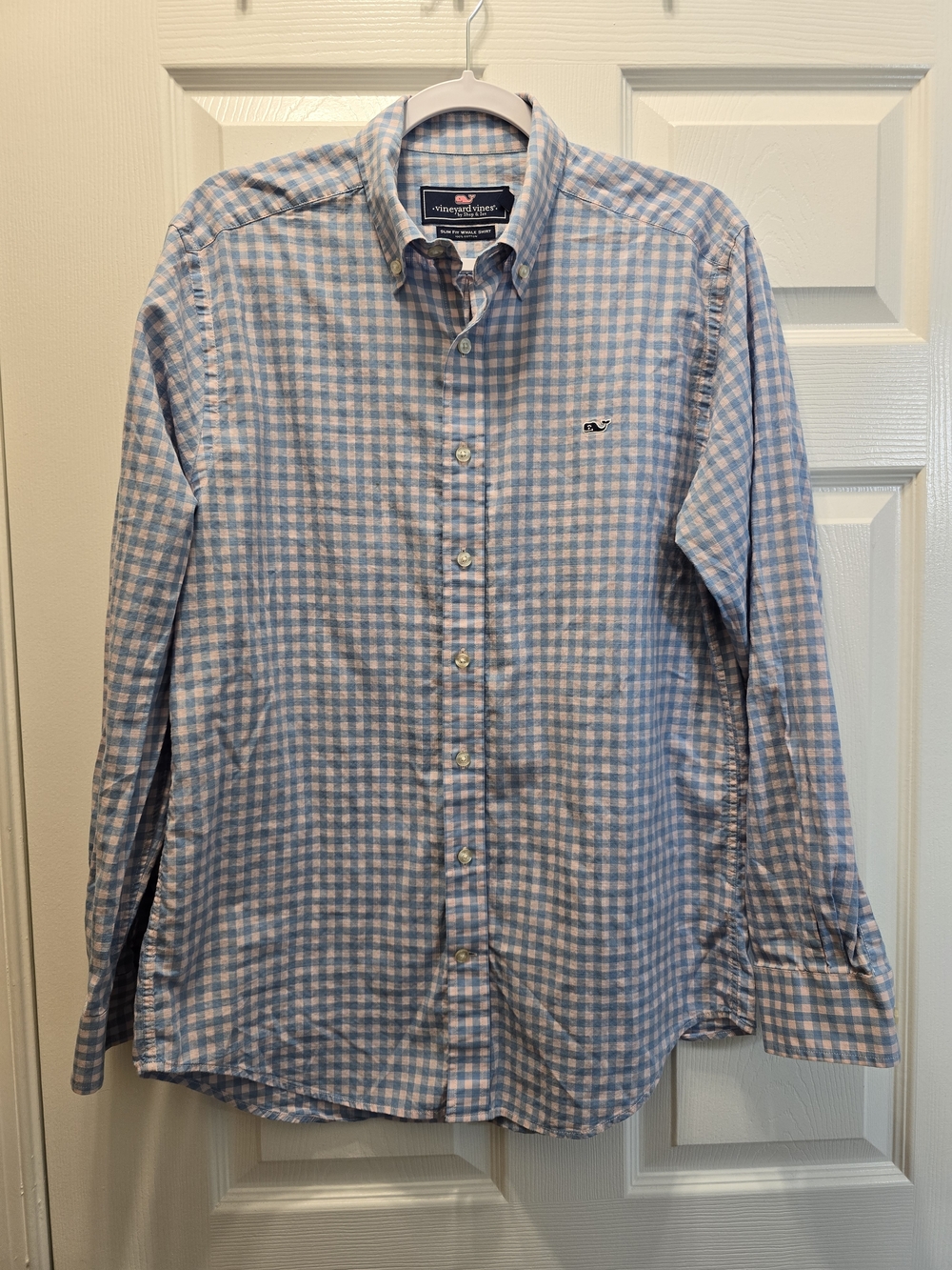 Mens Medium - Vineyard Vines Light Blue & White Gingham Button-Down Shirt